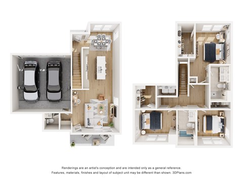 Floor plan for 3 beds, 2.5 baths, 1495 sqft